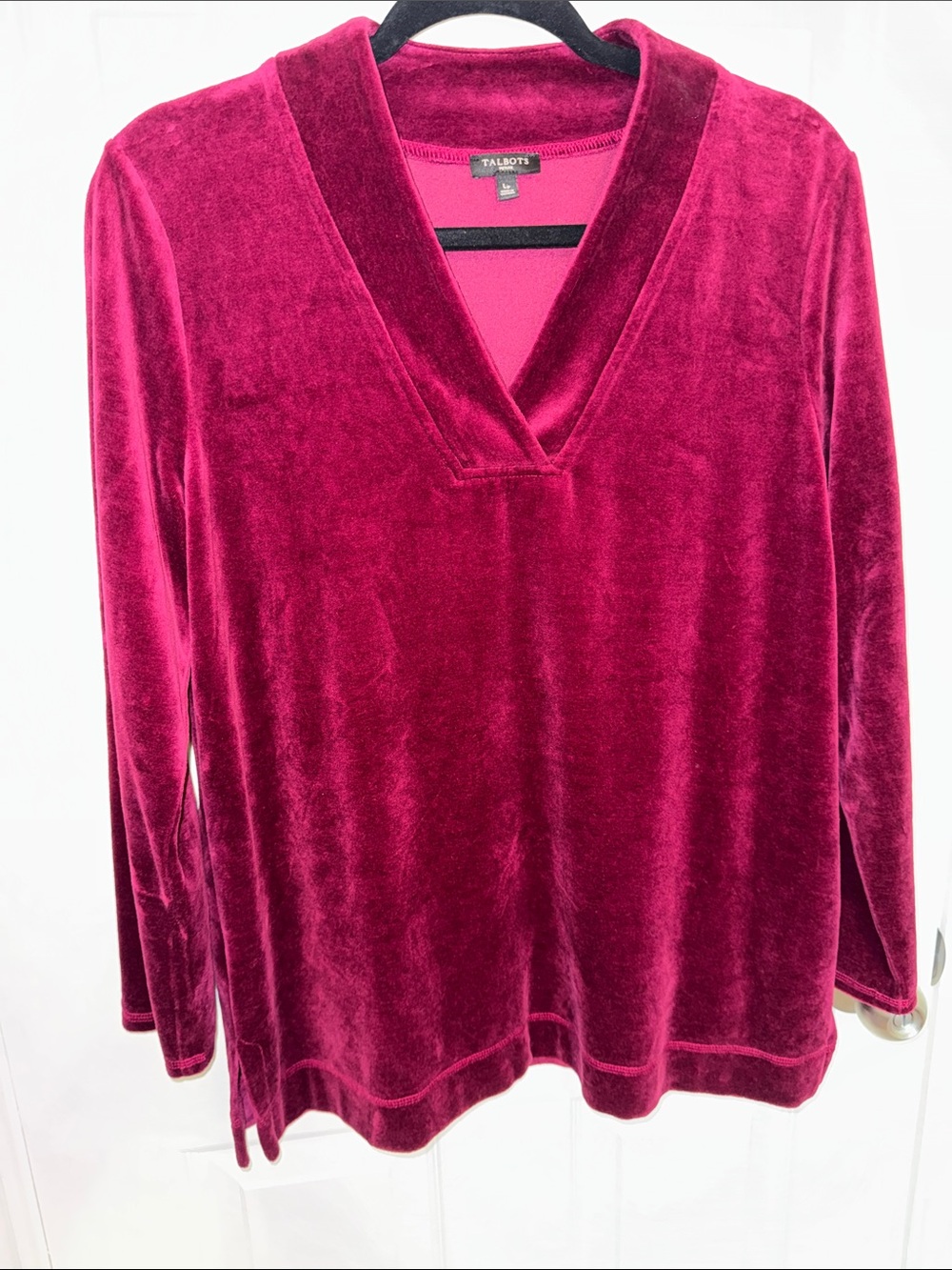Talbots Petite Velvet V-Neck Tunic Top - Raspberry